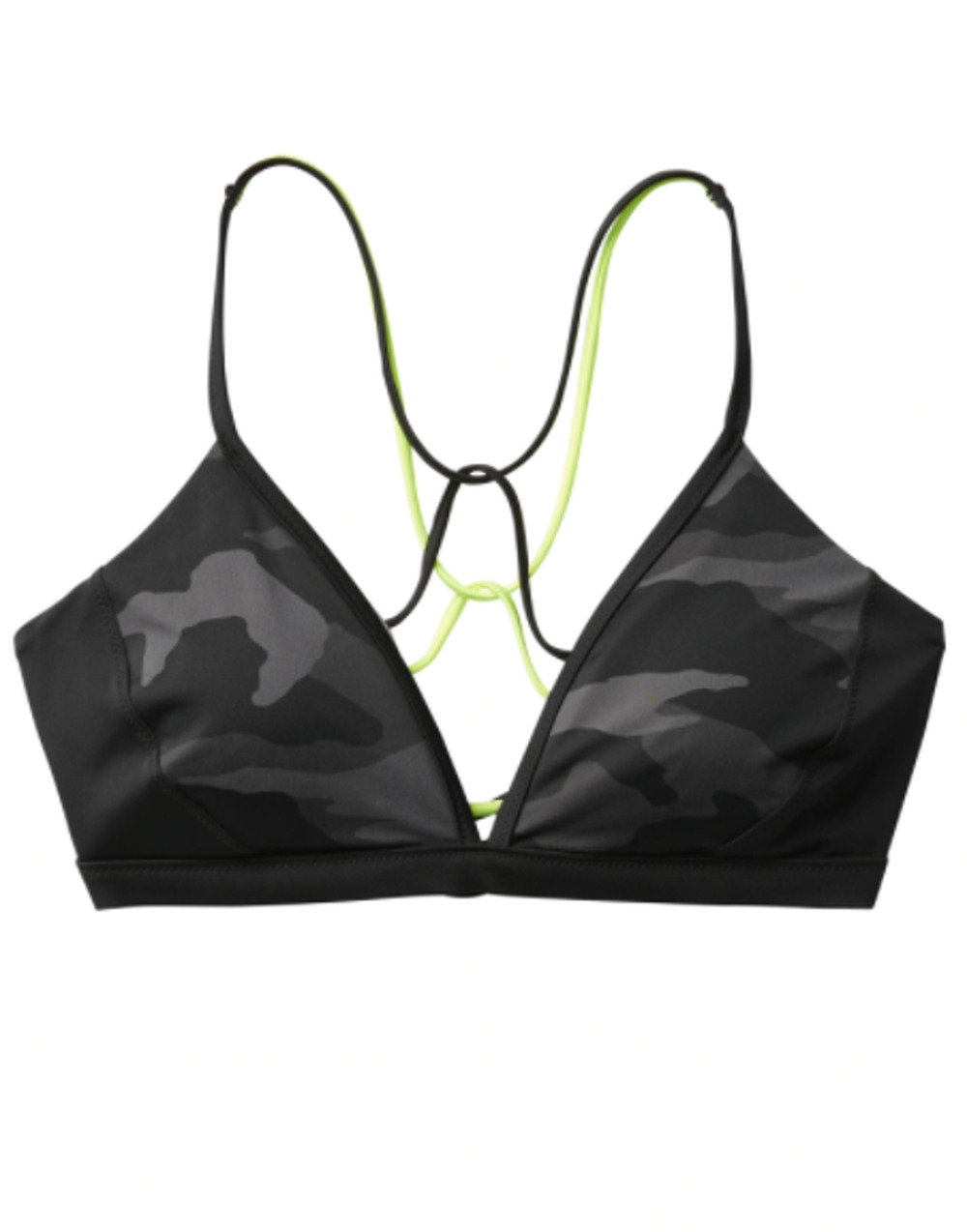 Athleta L Freestyle Camo Bikini top black neon swim bathing suit bra top strappy